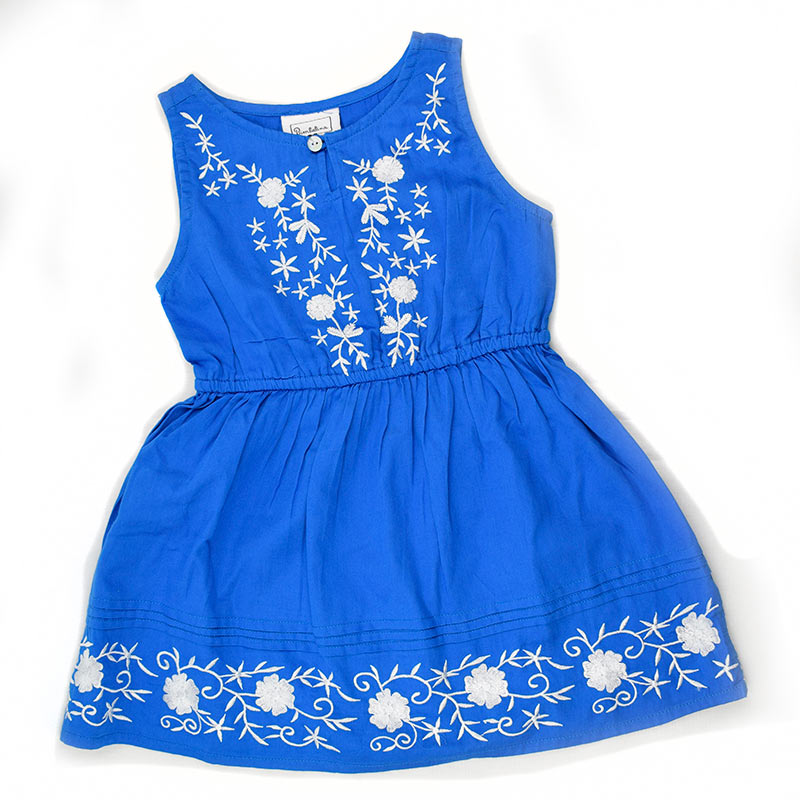 Vestido bordado azul n bimbalina. Vestidos fresquitos para ni a